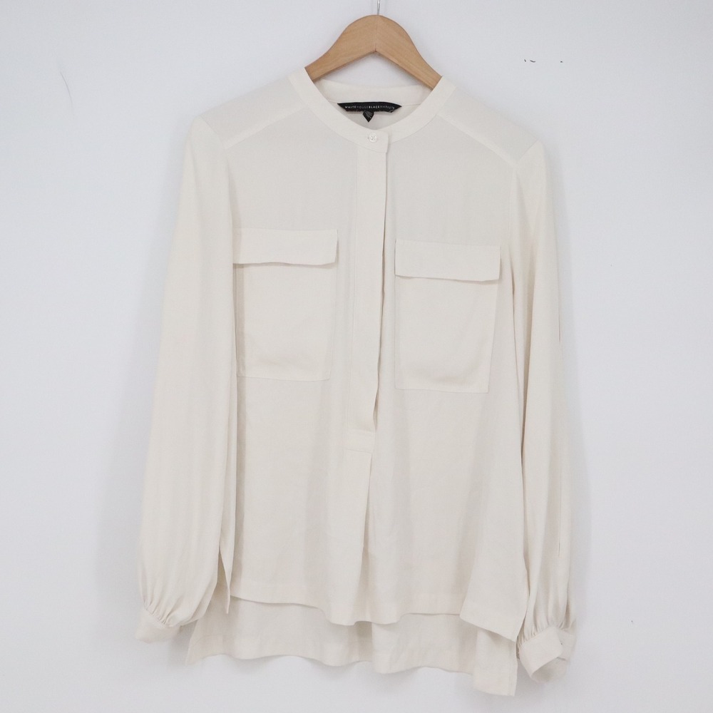 White House Black Market Blouse Womens M Utility Cream Button-Down Excellent